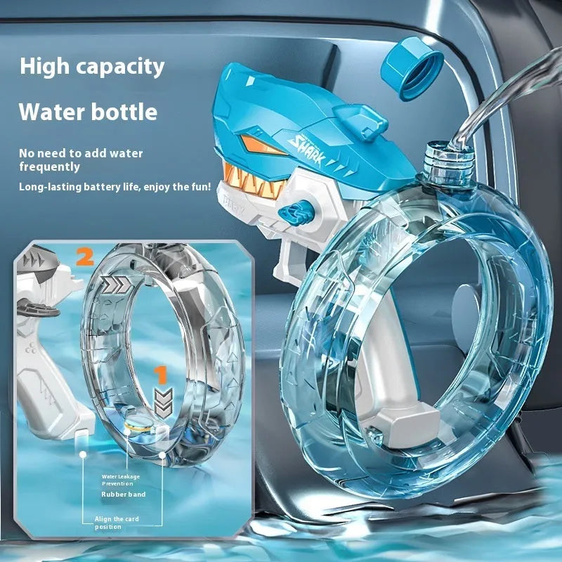 Blue shark electric water gun toy with automatic continuous firing system for children's water play