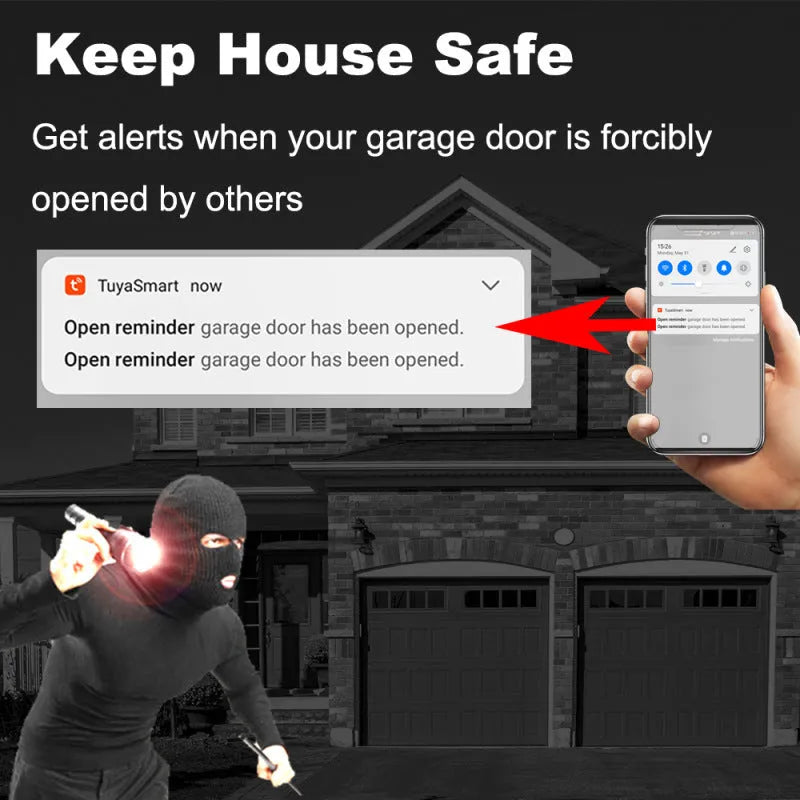 Black plastic wifi garage door controller with USB power port for remote smart home control