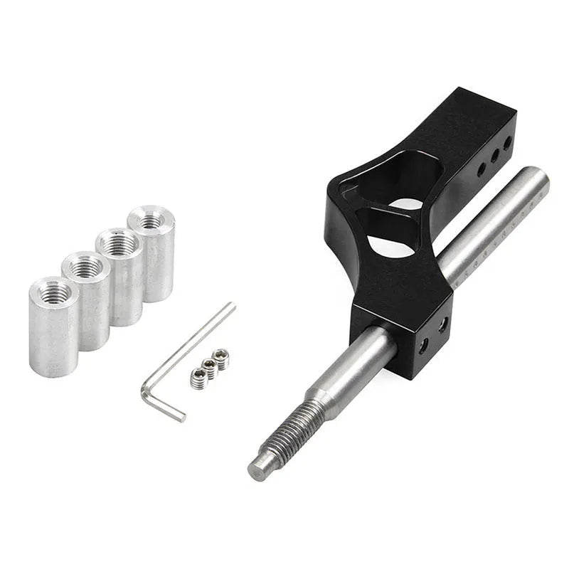 Adjustable gear lever car modification accessory in aluminium alloy and stainless steel on a dark background