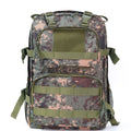Camouflage waterproof outdoor rucksack with air pillow belt showing 30x15x46cm dimensions