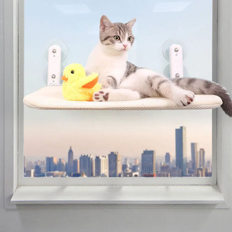 Stainless steel foldable cat hammock seat cushion mounted on window with suction cups