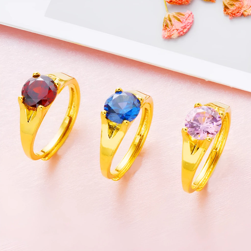 Women's Vietnam placer gold zircon ring with adjustable opening in six colour options