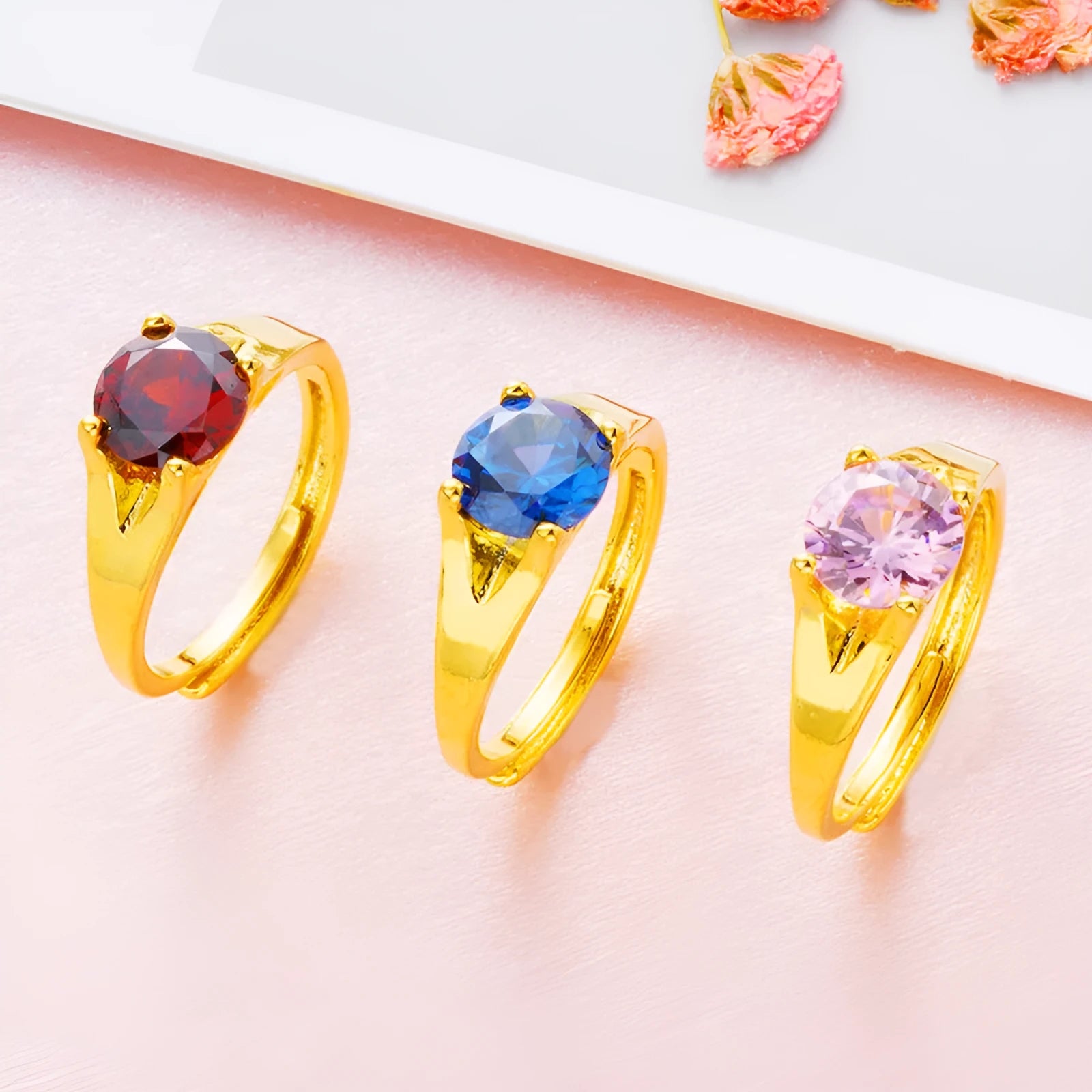 Women's Vietnam placer gold zircon ring with adjustable opening in six colour options
