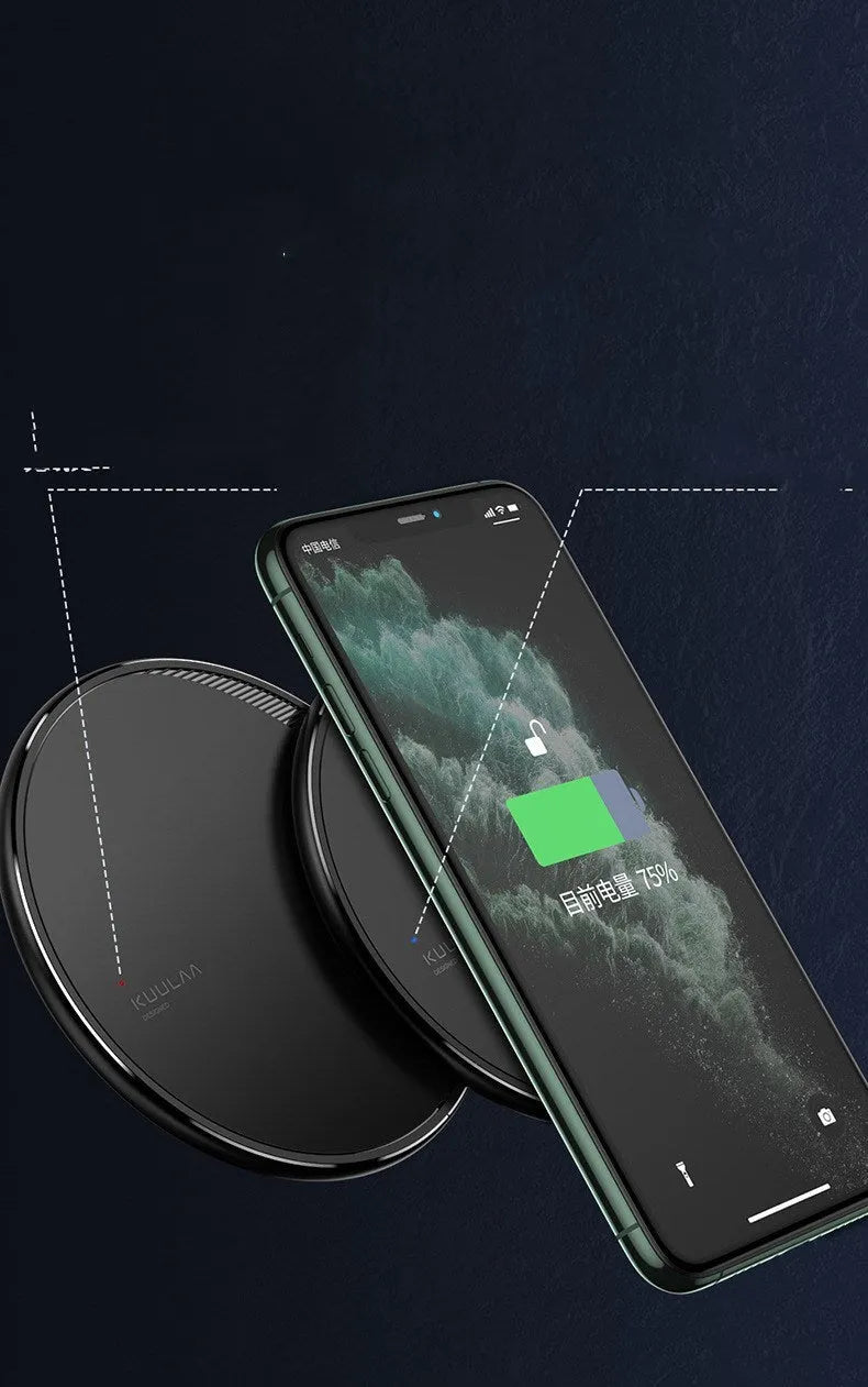 Black Kuulaa KL-CD16 wireless disc charger for mobile phones with LED indicator light