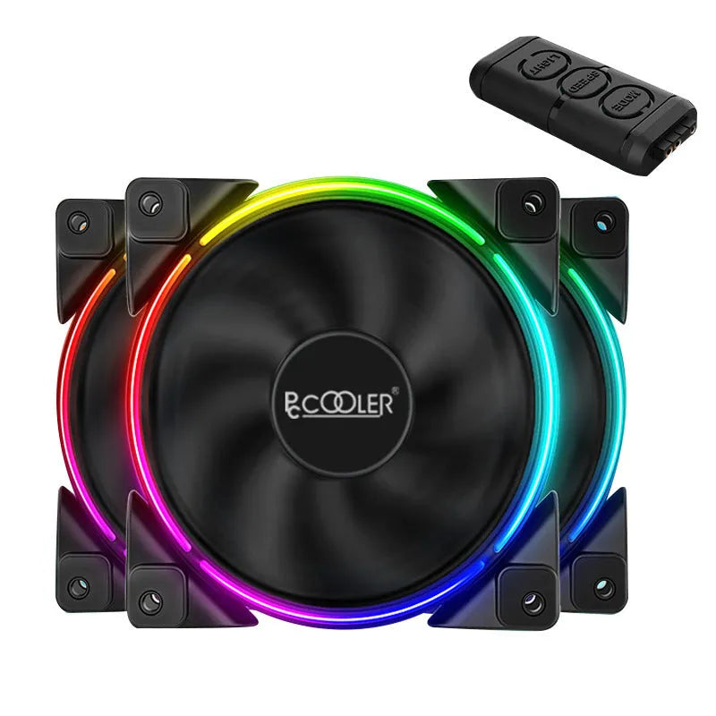 Three black 12 cm RGB computer chassis fans with hydraulic bearings and adjustable speed control