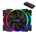 Three black 12 cm RGB computer chassis fans with hydraulic bearings and adjustable speed control