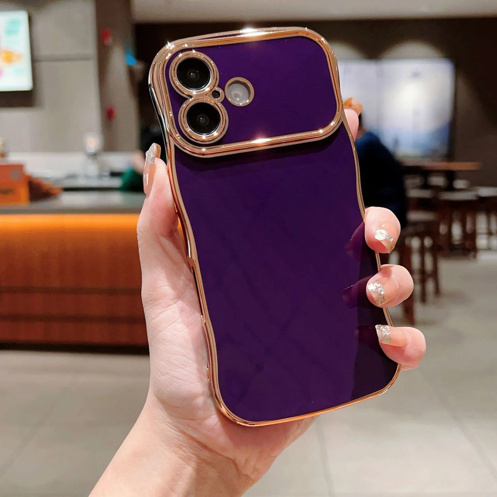 Electroplated wave pattern TPU phone case with large window back cover for iPhone