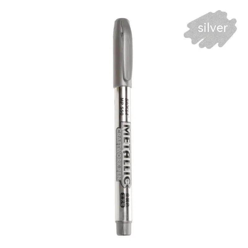 Baoke 550 metal marker pen with 1.5mm single head, 14cm ink pen body, shown in gold and silver refill colours.