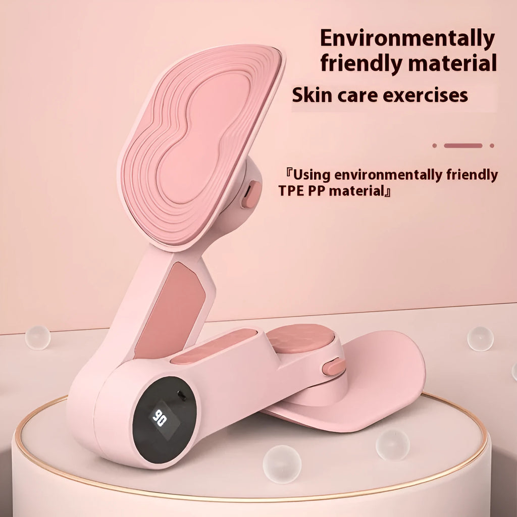 Sky blue pelvic floor muscle trainer with leg clamp design on white background