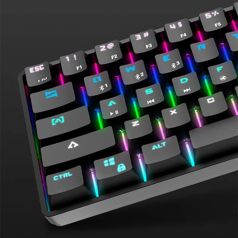Wireless Bluetooth keyboard with colourful PBT keycaps in black casing on a desk