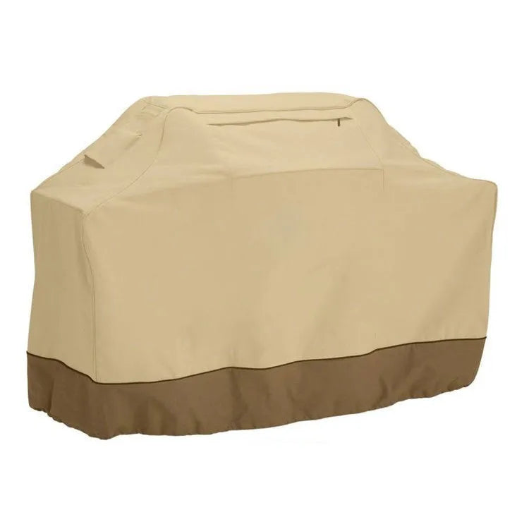 Beige Nordic style polyester outdoor oven cover with measurements for versatile household use