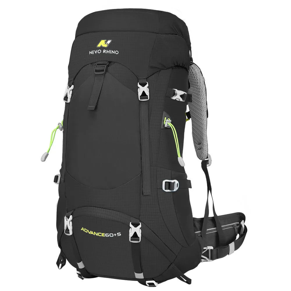 Large-capacity nylon hiking backpack in black, blue or green for outdoor mountaineering and travel