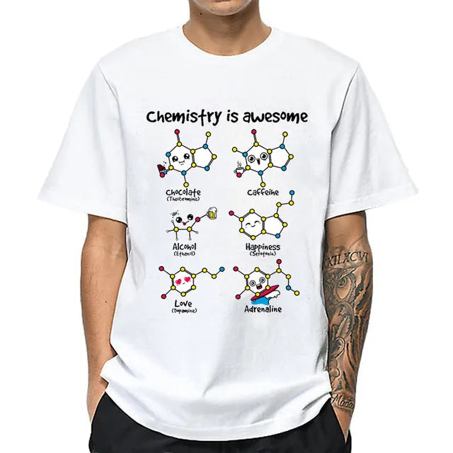 Men's black cotton short-sleeved round-neck T-shirt with white mathematics pun pattern