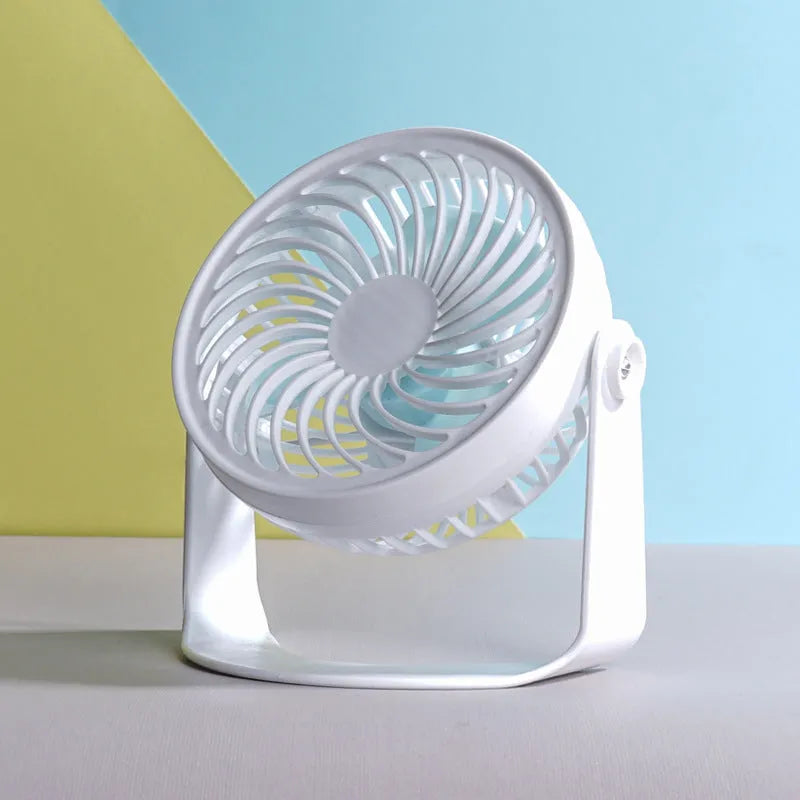 USB-powered portable desk fan showing clip and floor style options with compact design