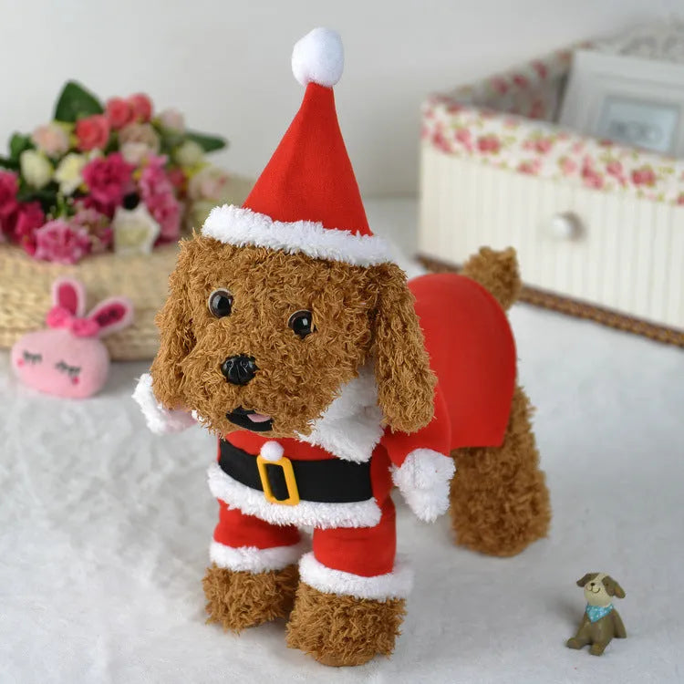 Red polar fleece Santa Claus costume for pets with stretchable design