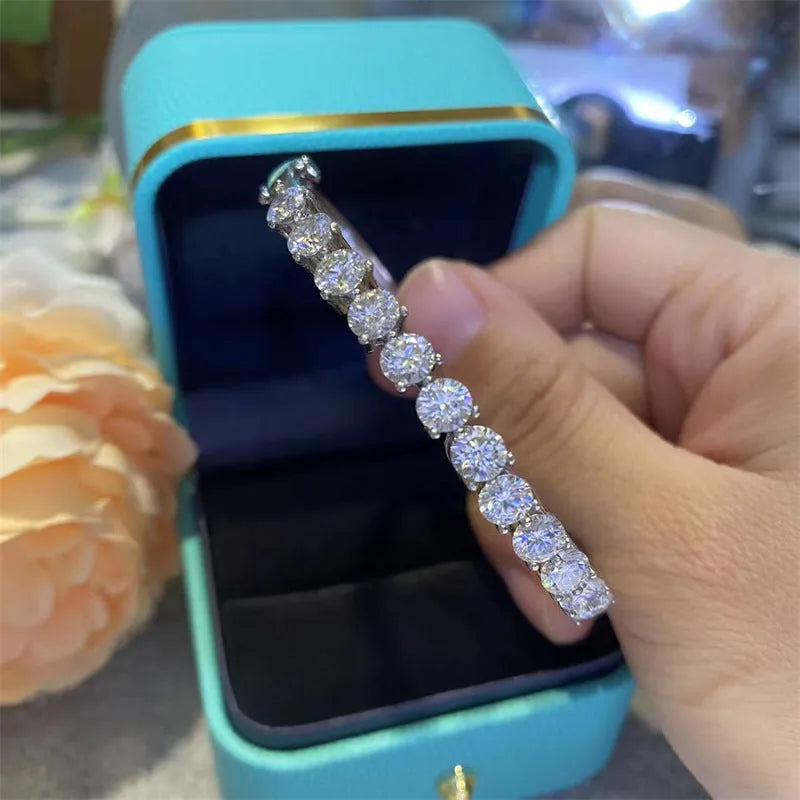 D colour moissanite full diamond bracelet with four-claw round stones and 6 carat total