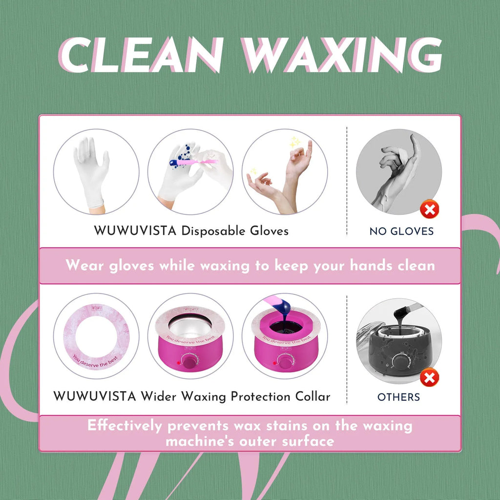 WUWUVISTA professional waxing kit with 200cc smart warmer, six wax formulas, aftercare system and applicators