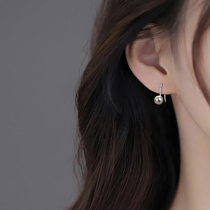 Geometric copper ballpoint ear hooks with electroplated white gold finish round shape chic style
