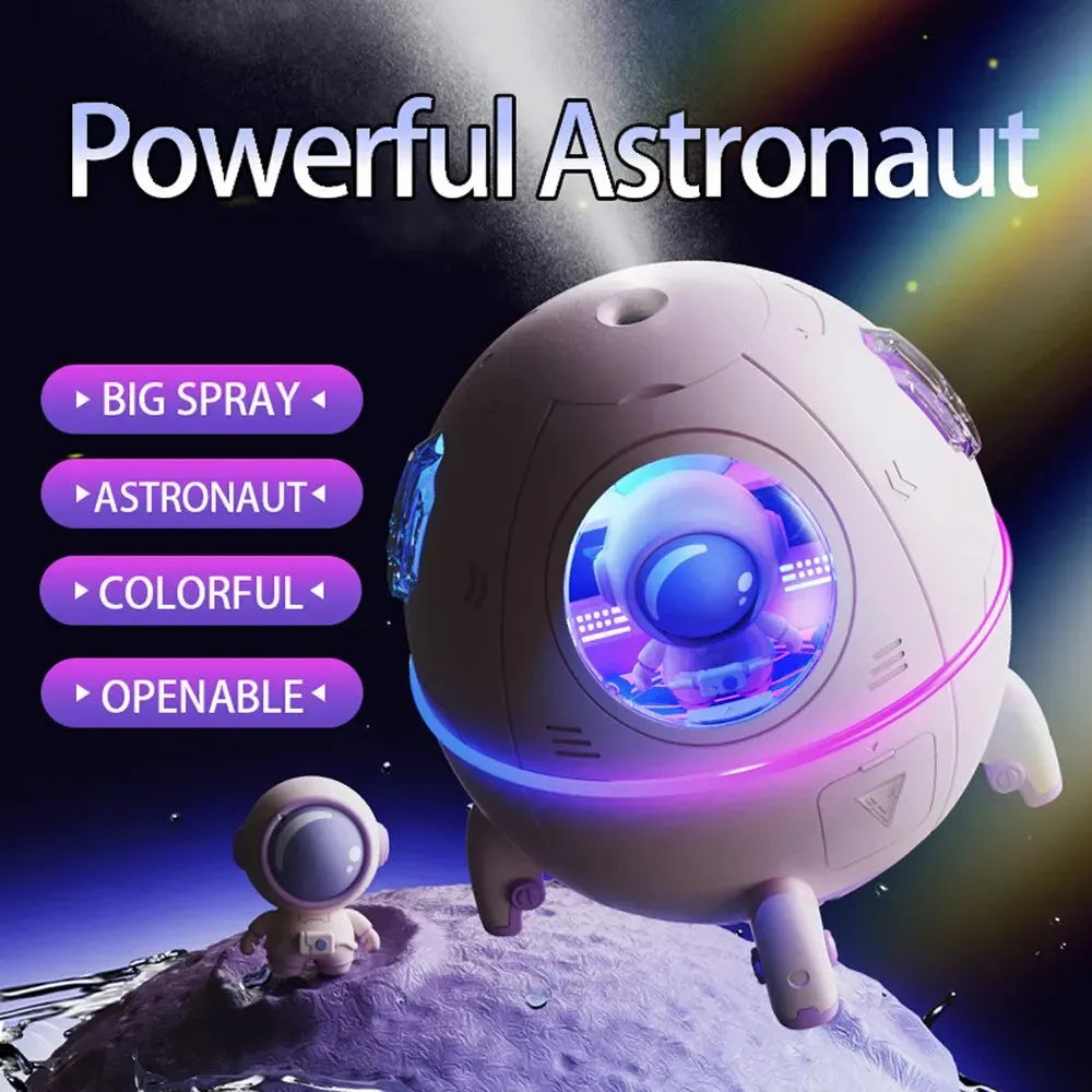 Portable USB astronaut-themed humidifier with colourful LED lights and 220ml water tank