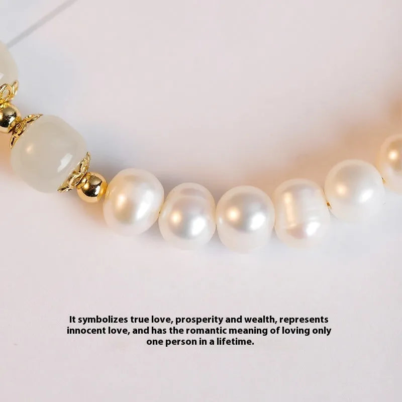 Natural freshwater pearl bracelet in Hetian jade colour with diamond shape and Korean style design.