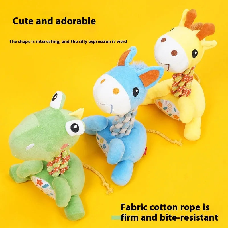 Dog anti-stuffy bite-resistant plush toy with bendable hitches, cotton thread, available in three colours
