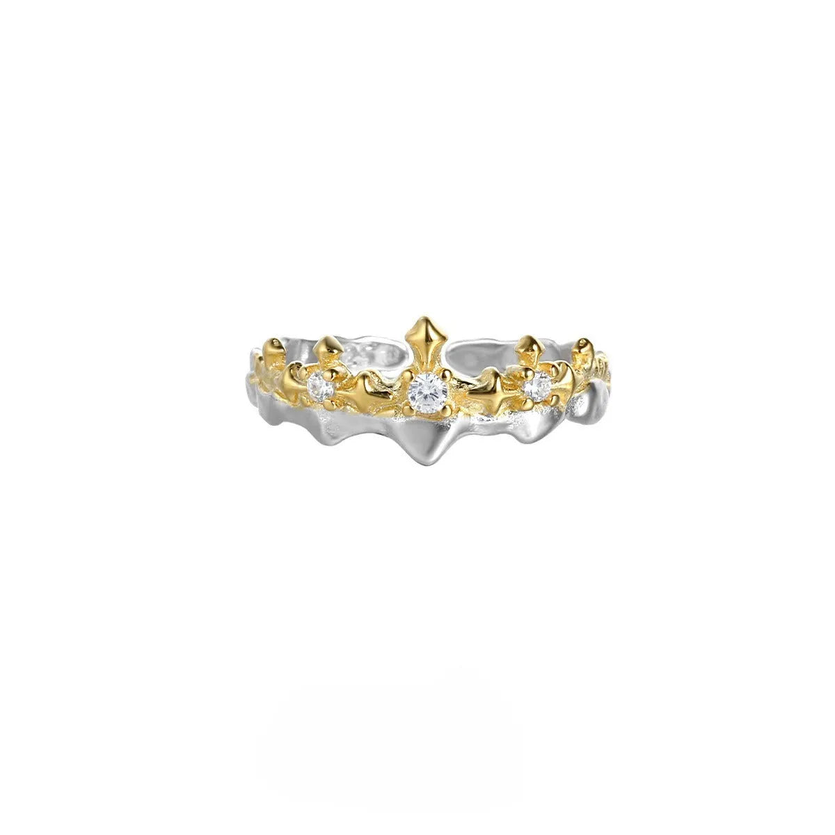 Princess Knight adjustable silver couple ring with electroplated white gold or black gold finish