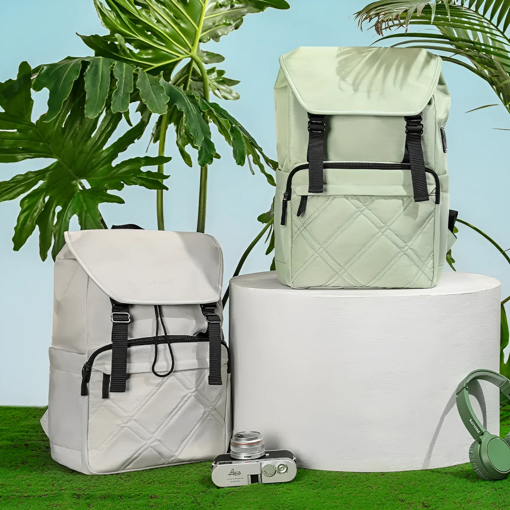 Light green Nylon school travel backpack with 15.6-inch laptop compartment and three-dimensional pockets