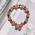 Handmade strawberry quartz crystal bracelet with Hetian jade peach blossom decoration and various charm styles