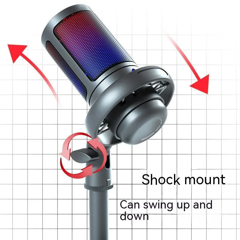 Condenser microphone with RGB lighting in black, white or pink for computer streaming