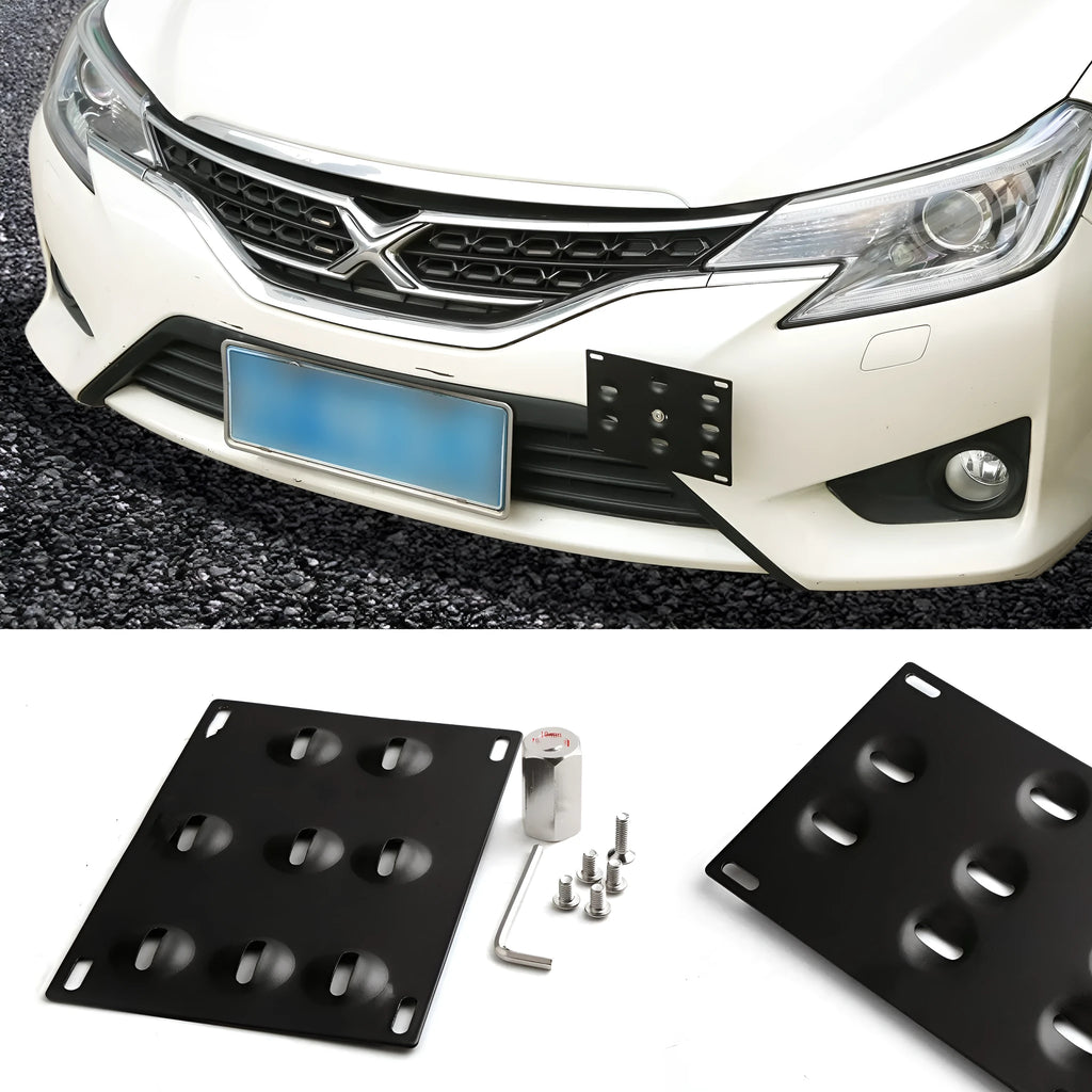 American licence plate frame with trailer rod for car modification on vehicle