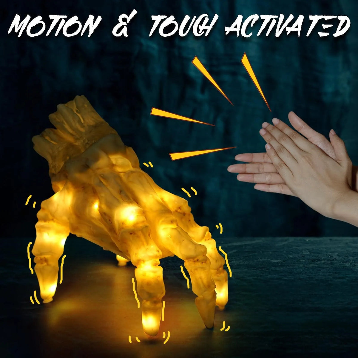 Halloween electric luminous crawling hand with warm light and spooky sound, animated zombie hand decoration