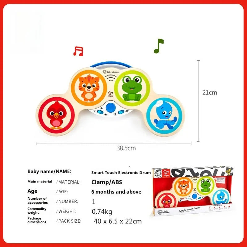 Smart touch electronic drum for babies, wooden construction, 265x110x102mm, colour option shown