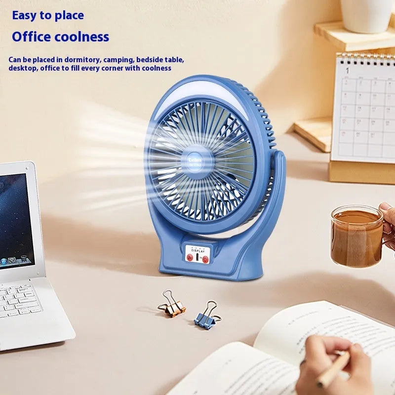 Outdoor USB charging silent desktop fan in emerald or ivory white with USB cable and button control