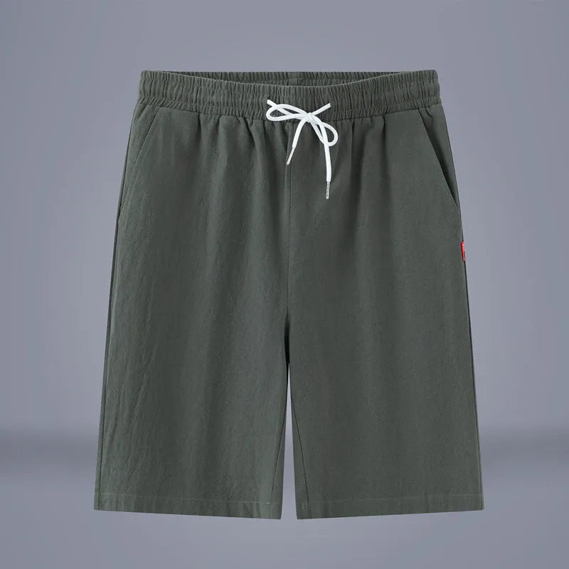 Cotton linen cropped summer pants in Army Green colour with a drawstring waistband.