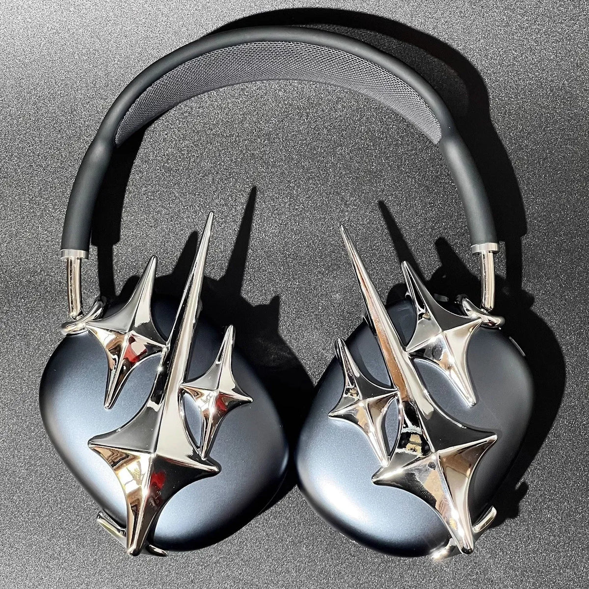Silver electroplated resin AirPods Max case with twinkling star meteor pattern for left, right, or pair