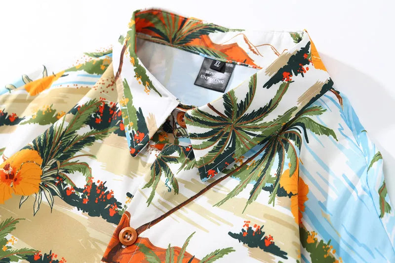 Thai style unisex floral cardigan shirt in green polyester with square collar and long sleeves