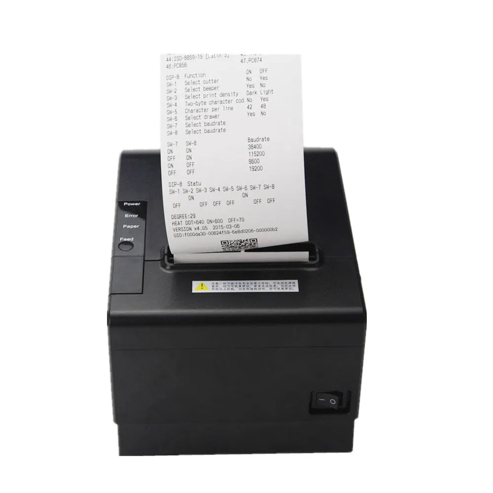 White 80mm thermal receipt printer for kitchen POS systems with compact dimensions