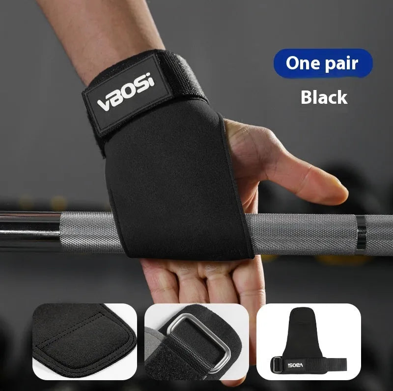 Hard pull booster stripe palm gloves wristband for weightlifting support in black
