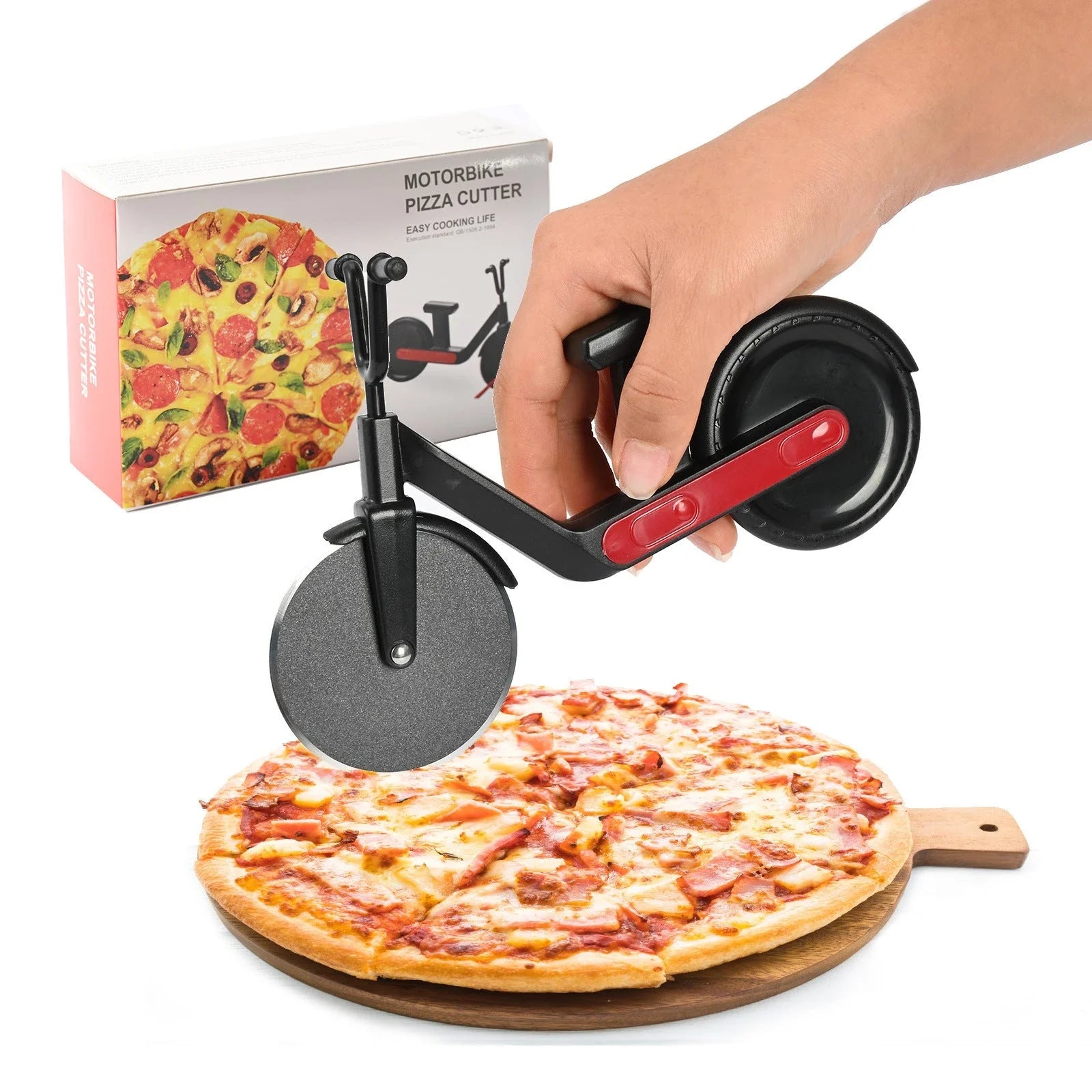 Premium stainless steel pizza cutter and pasta wheel with dual-edged blades for versatile cutting and slicing in the kitchen