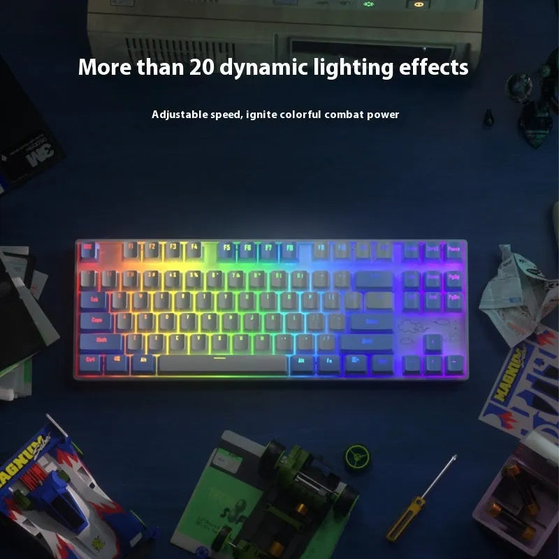 Wireless Bluetooth mechanical keyboard with metal construction in blue white and purple white colour options