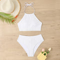 Women's high waist apron conservative one-piece swimsuit in solid colour