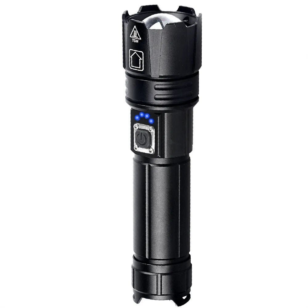 Telescopic zoom USB rechargeable LED flashlight in aluminium alloy, 16.3cm to 17.8cm, with USB cable and battery options
