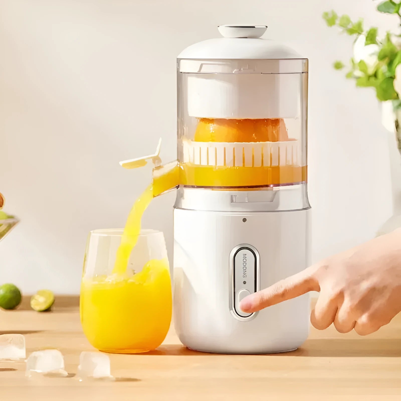 Fresh green and simple white portable wireless electric juicer with USB charging cable