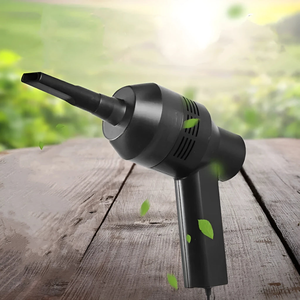 Black desktop mini vacuum cleaner with USB cable for keyboard and computer cleaning