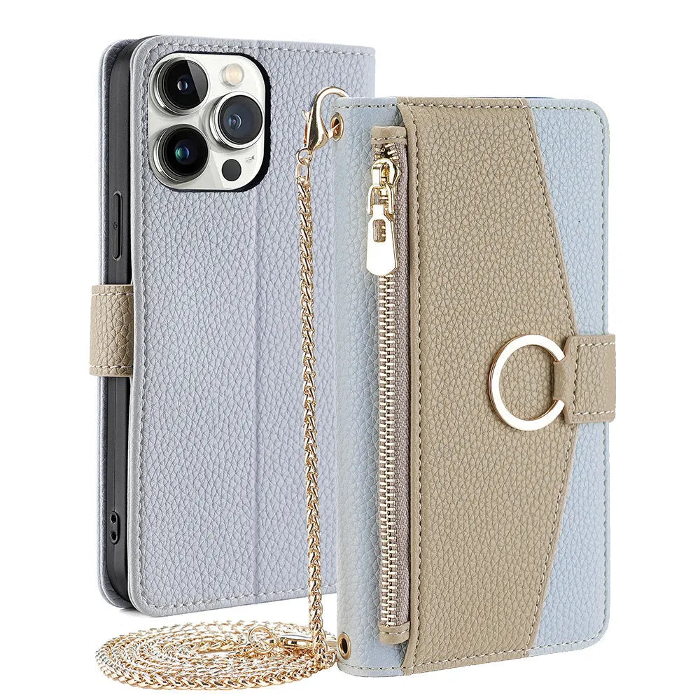 Handmade PU TPU phone shell for Apple iPhone with lanyard bracket and card slot, gray colour