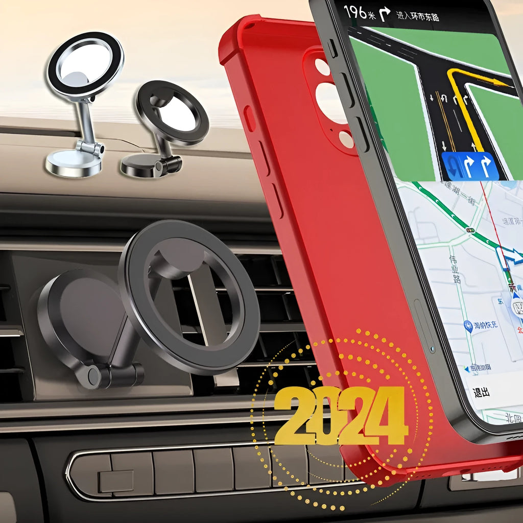 All-metal foldable magnetic car phone mount in Qian colour for dashboard installation