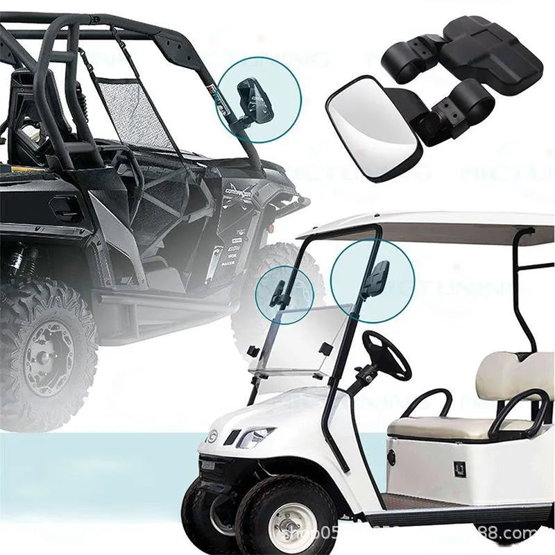 Pair of black universal rearview mirrors for UTV and ATV in plastic and glass, independent packaging