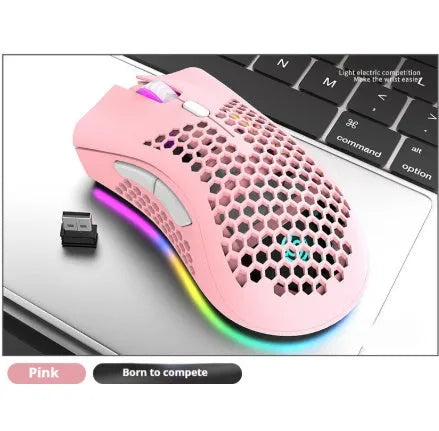 Hollow out wireless gaming mouse with RGB lighting in cyan, black or white