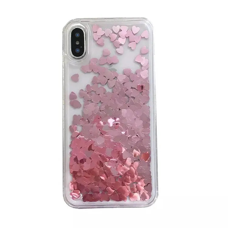 Quicksand flowing love silicone phone case transparent bumper TPU for iPhone Pink Red Silver