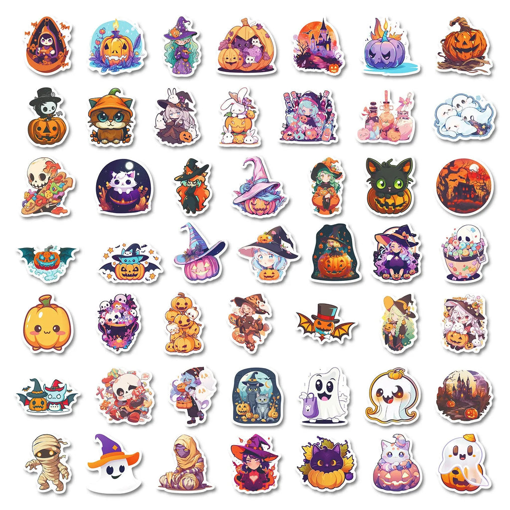 300 Halloween stickers with cartoon pumpkin witch ghost designs on PP surface adhesive paper sheets